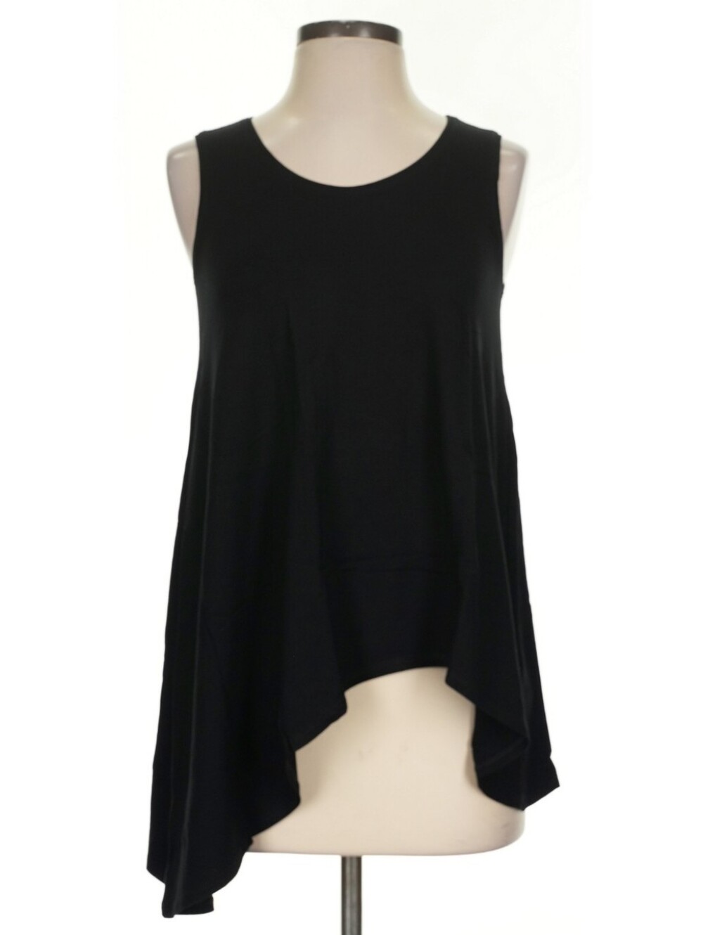 Eileen Fisher Black Jersey Viscose/Spandex Sleeveless Asym Hem Tank XS NWT